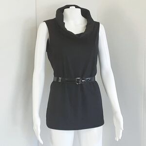 FINITY Micro-Suede Cowl Neck|Belted Patent Leather Sleeveless Tank Top Sz L-Y2K